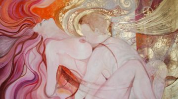 Kissing-my-heart-100x100cm-oil-on-canvas-by-Ines-Honfi(compréssé)
